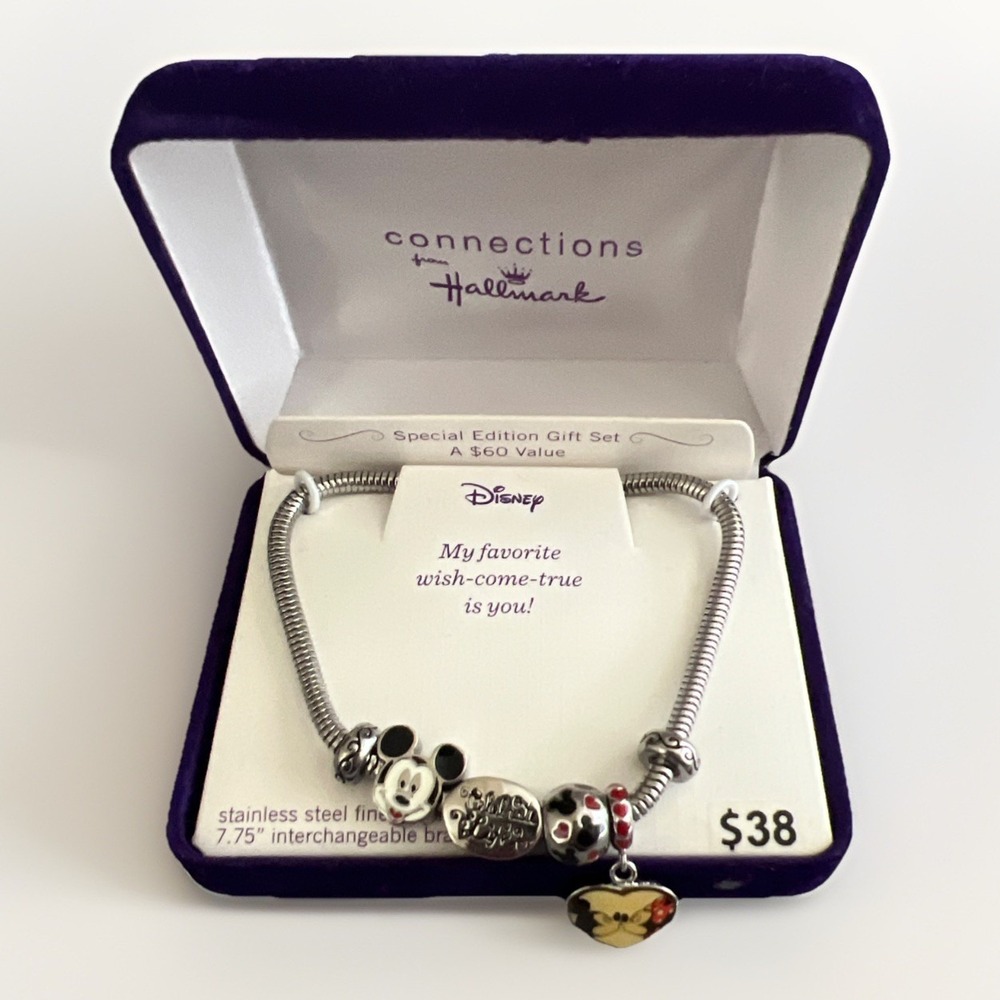 Stainless Steel Bundle Bracelet Disney Mickey Minnie 7.75" Hallmark New Boxed